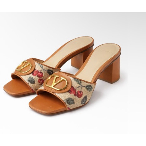 Valentino Garavani Cherry Print Mules 37.5/7.5 Brown Red - Picture 6 of 10